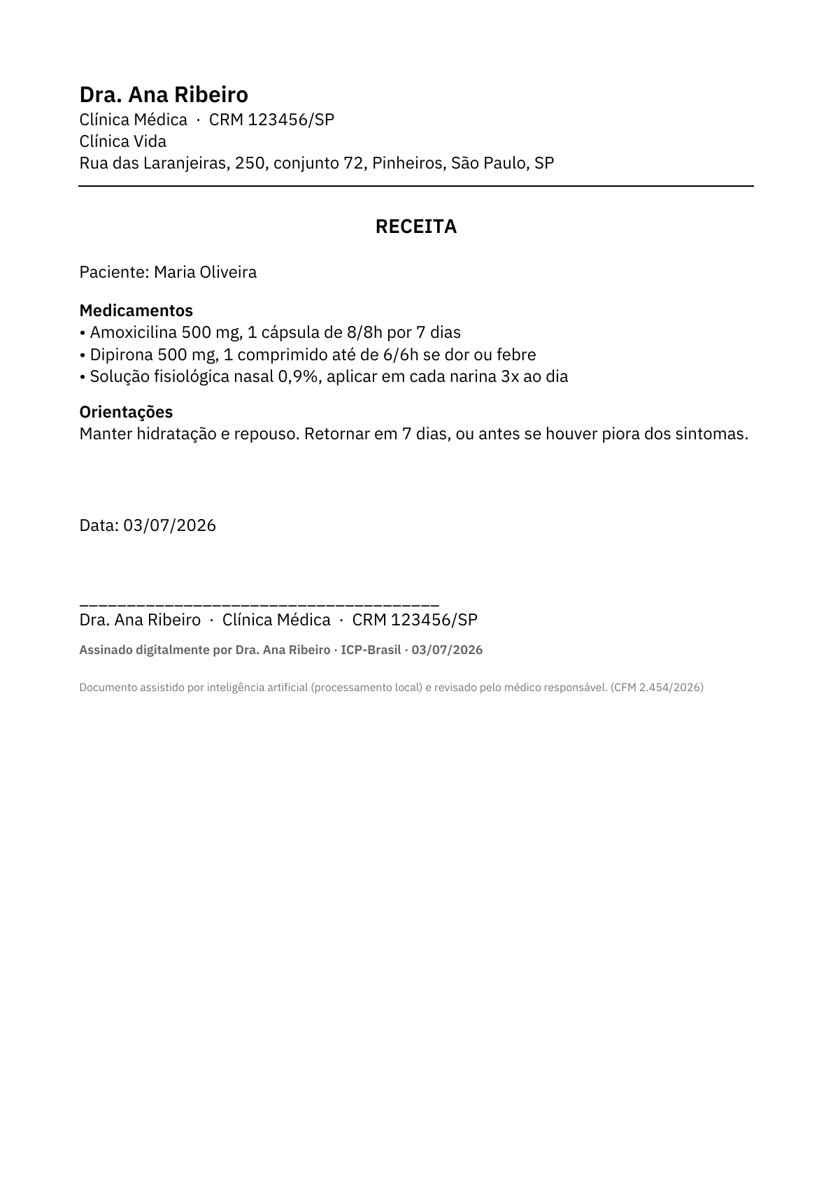 Receita em PDF assinada digitalmente com certificado ICP-Brasil.